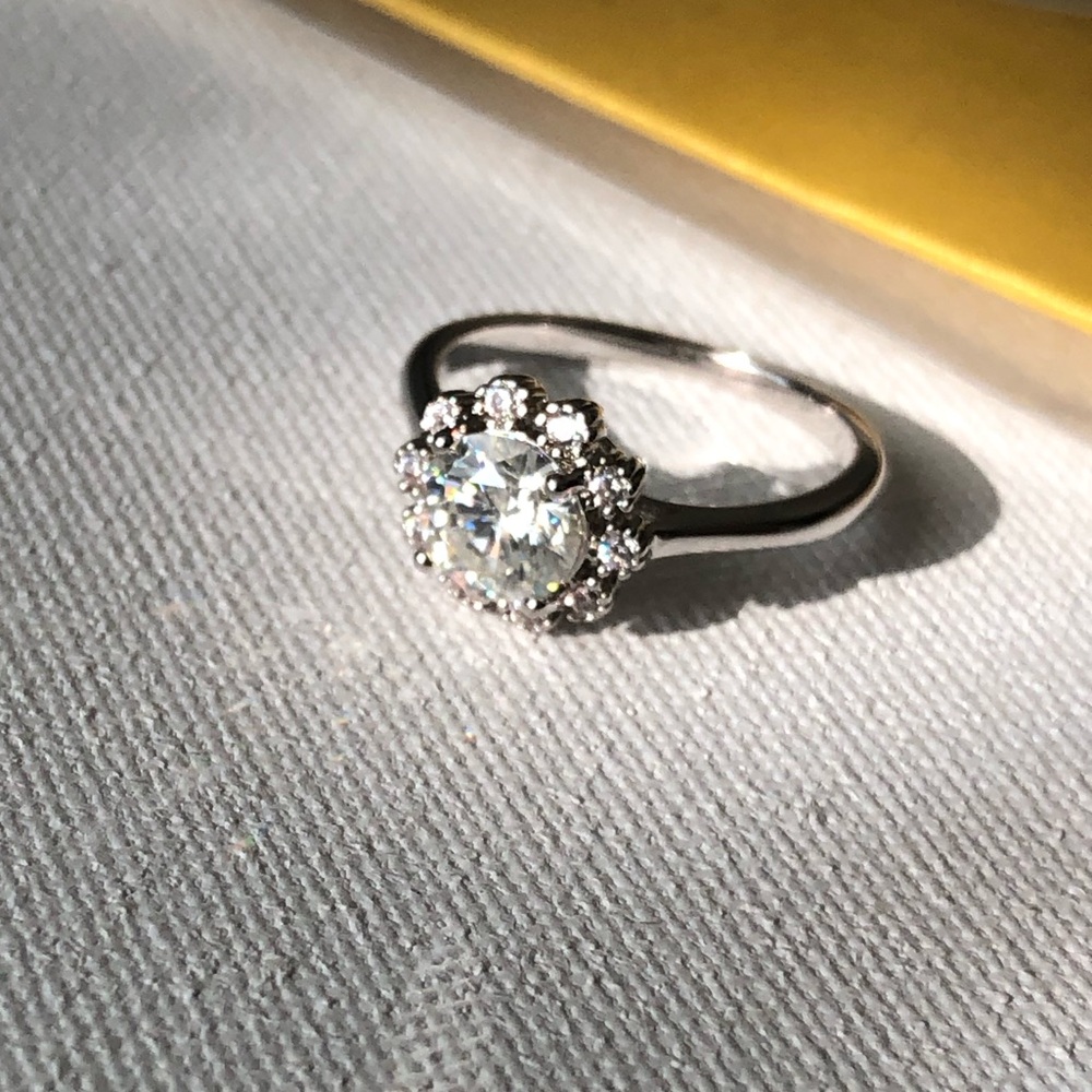 Classic Silver Halo Moissanite Ring